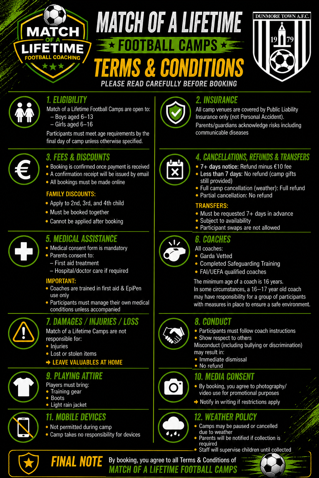 Match of a Lifetime Football Coaching Terms & Conditions 
